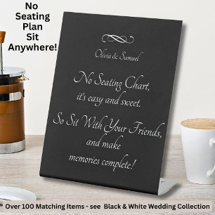 No Seating Chart - Wedding Black White Infinity Pedestal Sign