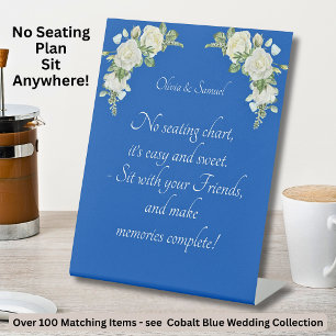 No Seating Chart - Wedding Cobalt Blue & White Pedestal Sign