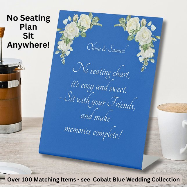 No Seating Chart  - Wedding Cobalt Blue & White Pedestal Sign (Creator Uploaded)