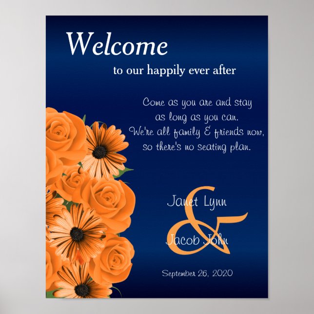 No Seating Plan - Beautiful Orange Rose and Blue Poster (Front)