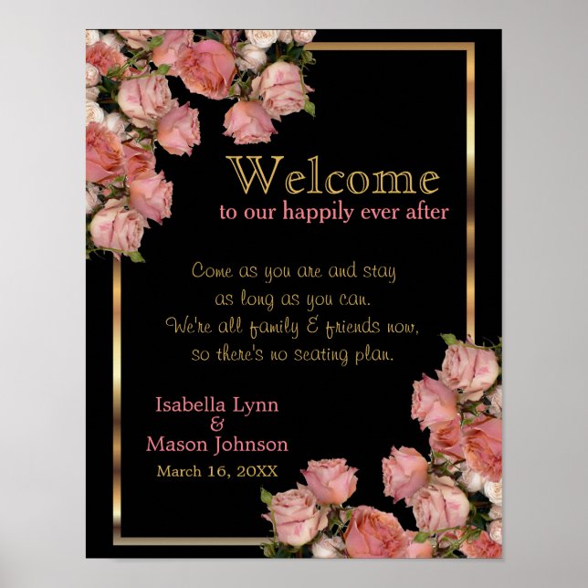 No Seating Plan - Elegant Pink Wedding Roses Poster (Front)