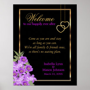 No Seating Plan - Elegant Purple Flower Wedding Poster