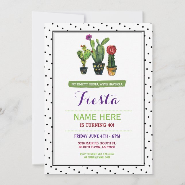 No Siesta Fiesta Birthday Cactus Invitation (Front)