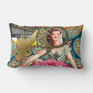 No-Signal - Cheeky Lady Digital Collage Lumbar Cushion