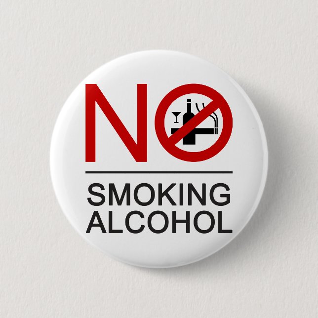NO Smoking Alcohol ⚠ Thai Sign ⚠ 6 Cm Round Badge (Front)