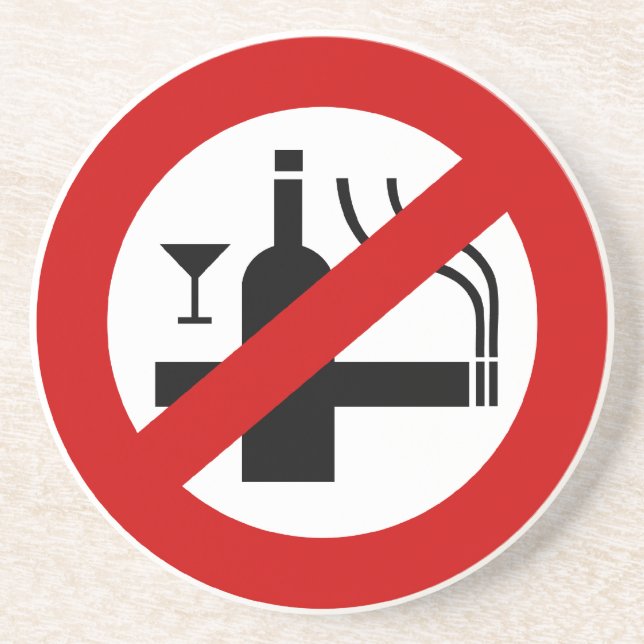 NO Smoking Alcohol ⚠ Thai Sign ⚠ Coaster (Front)