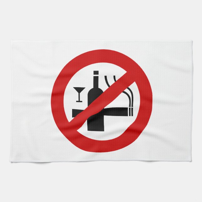 NO Smoking Alcohol ⚠ Thai Sign ⚠ Tea Towel (Horizontal)