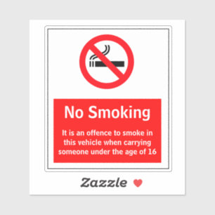 No Smoking In Vehicle With Under 16 Sticker