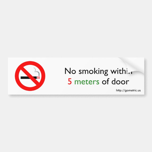 No smoking within 5 metres of door bumper sticker (Front)