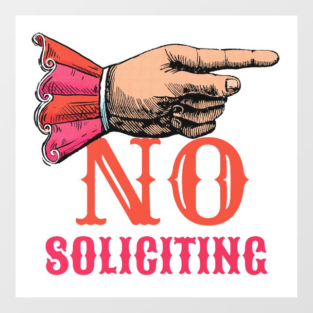 No Soliciting Pointing Hand Fun Window Cling (Sheet)