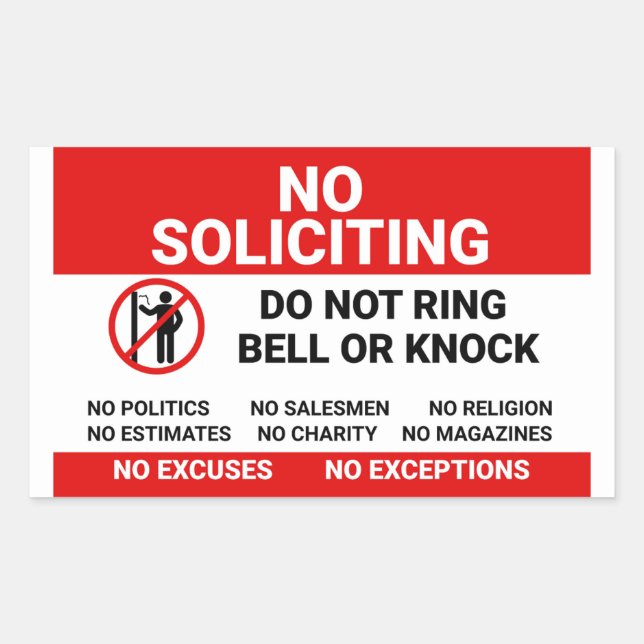 No Soliciting Sign for front door Rectangular Sticker (Front)