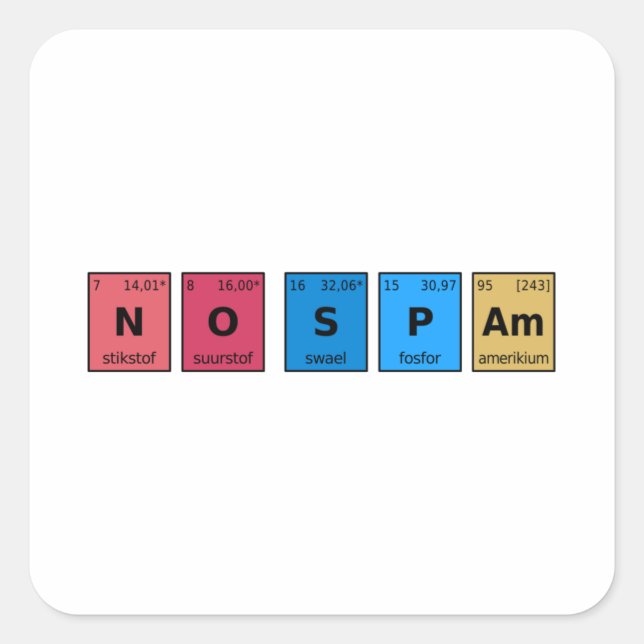 No Spam Periodic Table Square Sticker (Front)