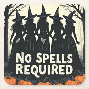 No Spells Required Witches Square Paper Coaster