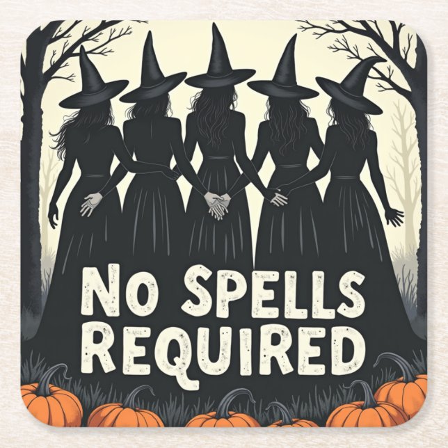 No Spells Required Witches Square Paper Coaster (Front)