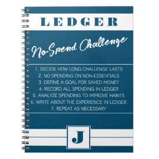No Spend Challenge Ledger Blue & White Initial Notebook