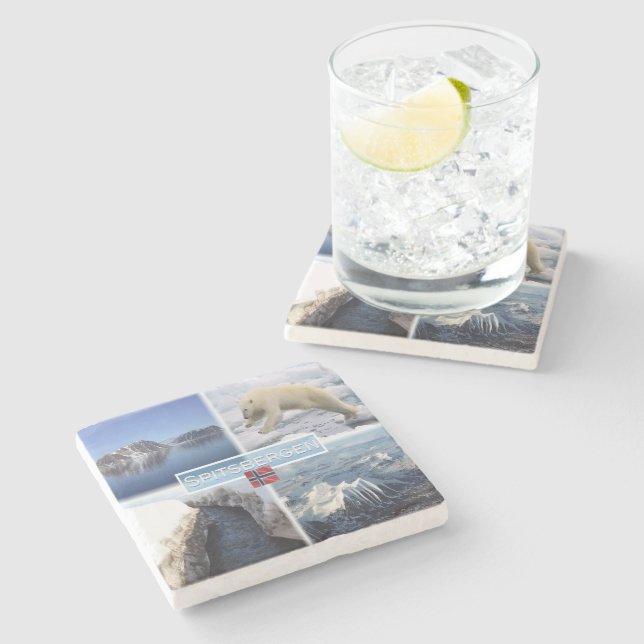 NO Spitsbergen - Svalbard - Fjord - Polar Bear - Stone Coaster (Side)