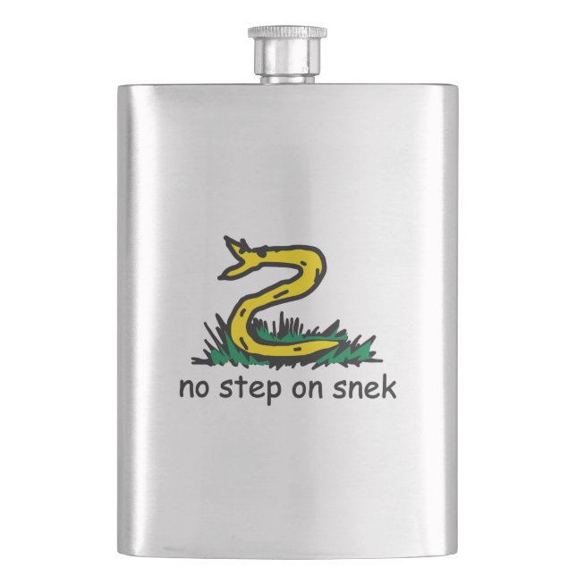 No step on snek memes Gadsden parody SnekRight Hip Flask (Front)