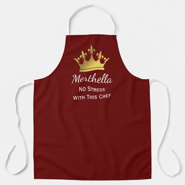 NO STRESS CHEF | Personalised Add Logo | BURGUNDY Apron (Front)