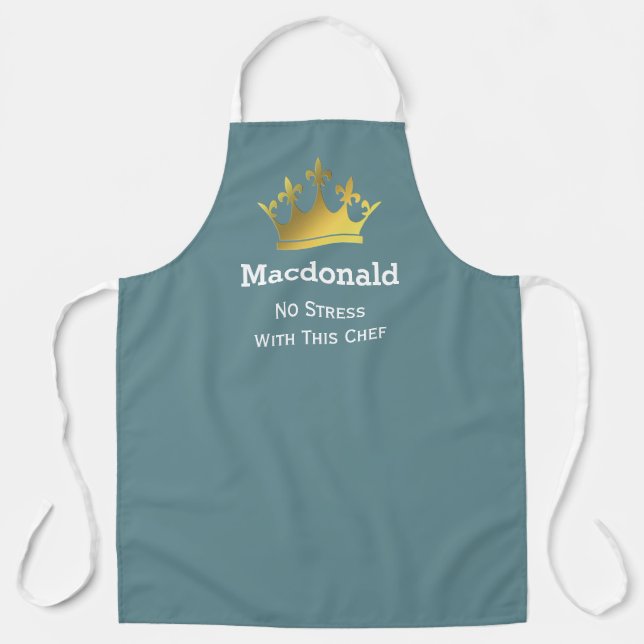 NO STRESS CHEF | Personalised Crown | CADET BLUE Apron (Front)