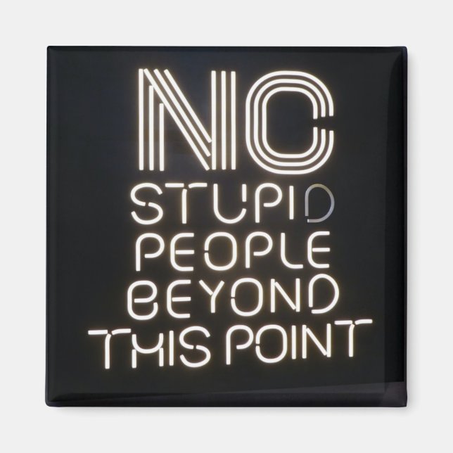 No Stupid People Beyond This Point Funny Neon Sign Magnet (Front)