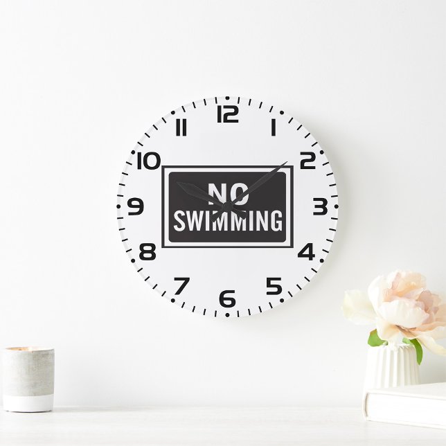 No Swimming Sign Bold Black and White Warning  Large Clock (Creator Uploaded)
