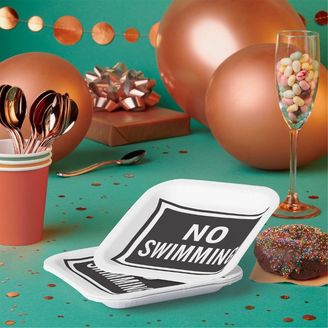 No Swimming Sign Bold Black and White Warning  Paper Plate (Creator Uploaded)