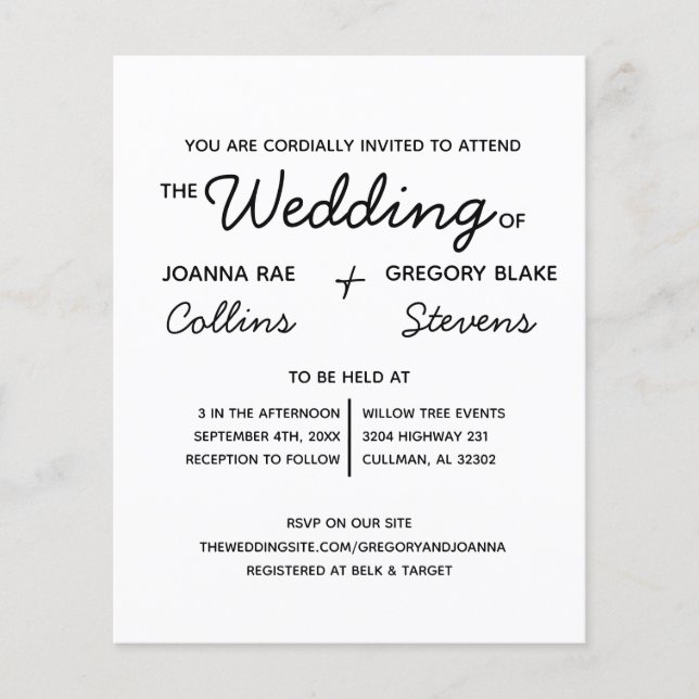 No Theme, Just Love Wedding Budget Invitation Flyer (Front)