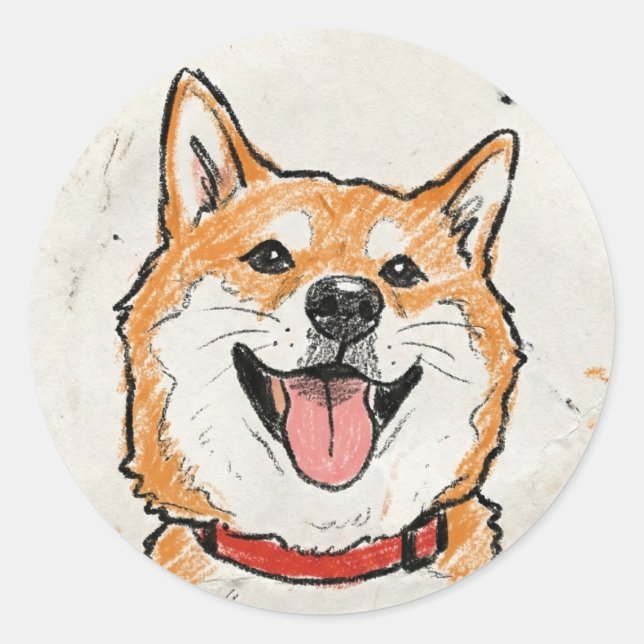 No Thoughts, Just Vibes – Happy Shiba Classic Round Sticker (Front)