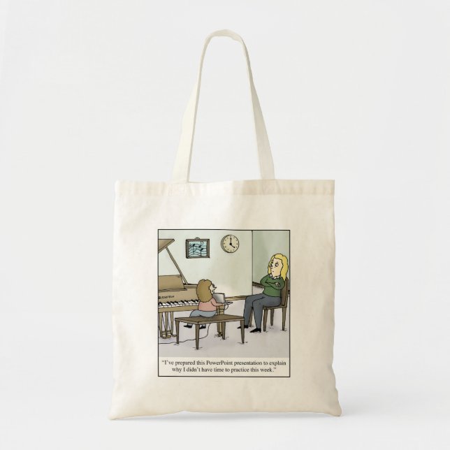 No Time to Practice Piano Lesson Cartoon Tote Bag (Front)