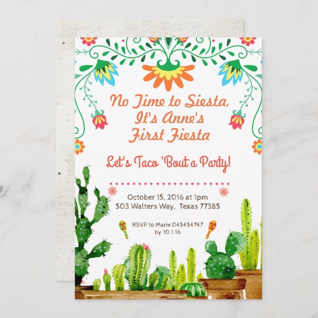 No Time to Siesta Birthday Invitation (Front/Back)