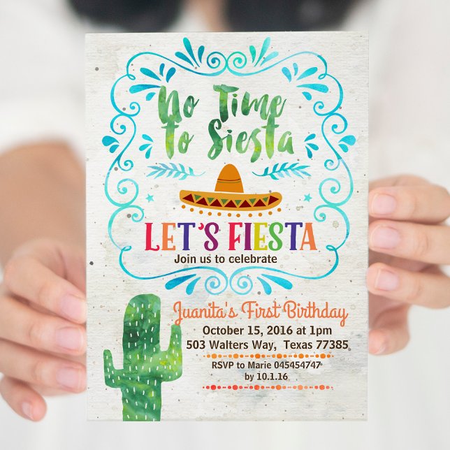 No Time to Siesta Birthday Invitation Blue (Creator Uploaded)