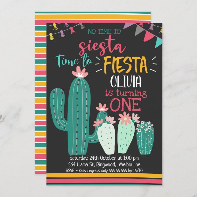 No Time To Siesta Fiesta Birthday Invitation (Front/Back)