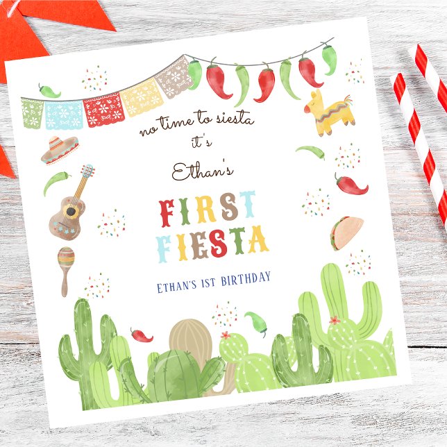 No time to siesta fiesta mexican first birthday napkin (Creator Uploaded)