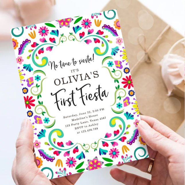No Time To Siesta First Fiesta Girl Birthday Invitation (Creator Uploaded)