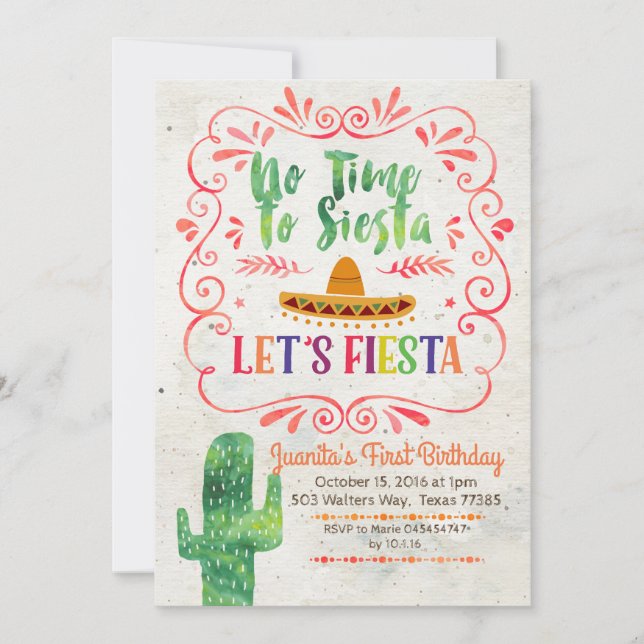 No Time to Siesta, Let's Fiesta Invitation (Front)