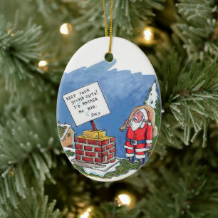 No To Santa oval ceramic ornament