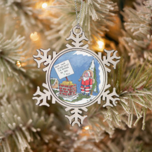 No To Santa snowflake pewter ornament