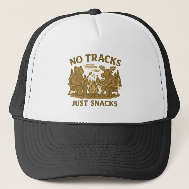No Tracks Just Snacks | Funny Bear & Moose  Trucker Hat (Front)