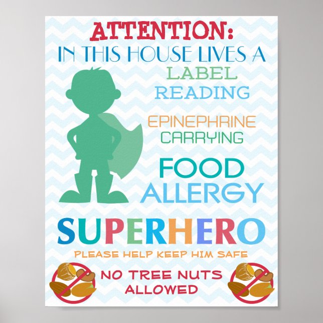 No Tree Nuts Allowed Superhero Boy Sign for Home (Front)