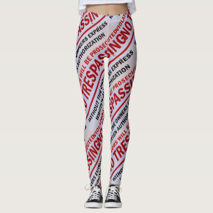no trespassing sign red on white leggings