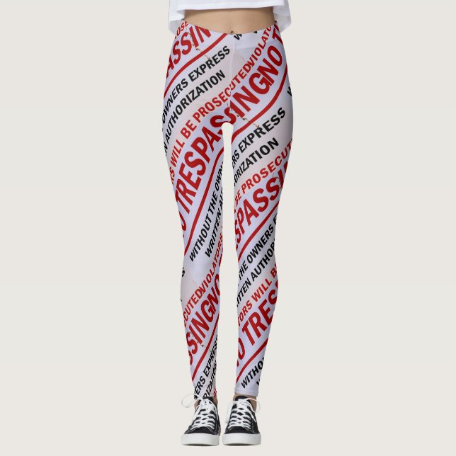 no trespassing sign red on white leggings (Front)