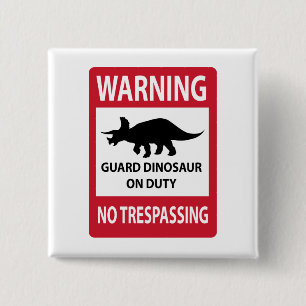No Trespassing (Triceratops) Sign 15 Cm Square Badge
