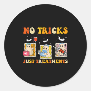 No Tricks Just S Funny Halloween Ghost Nursing  Classic Round Sticker