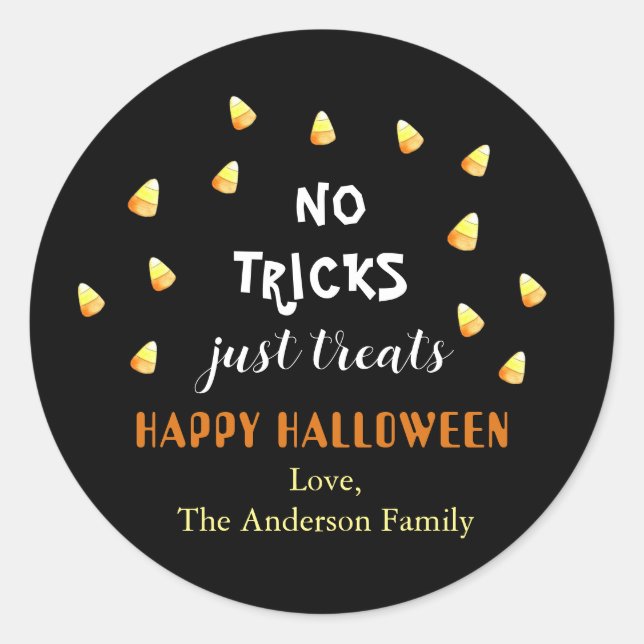 No Tricks Just Treats Candy Corn  Classic Round Sticker (Front)