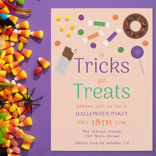 No Tricks Just Treats Candy Halloween Party Invitation