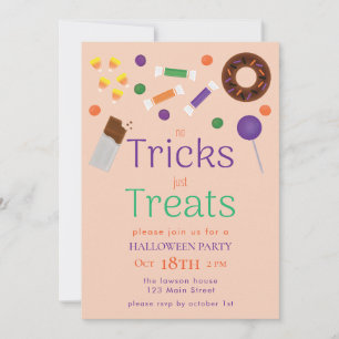 No Tricks Just Treats Candy Halloween Party Invitation