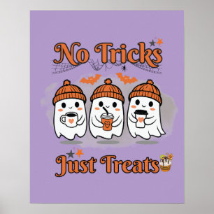 No Tricks Just Treats Cute Ghosts Halloween Poster