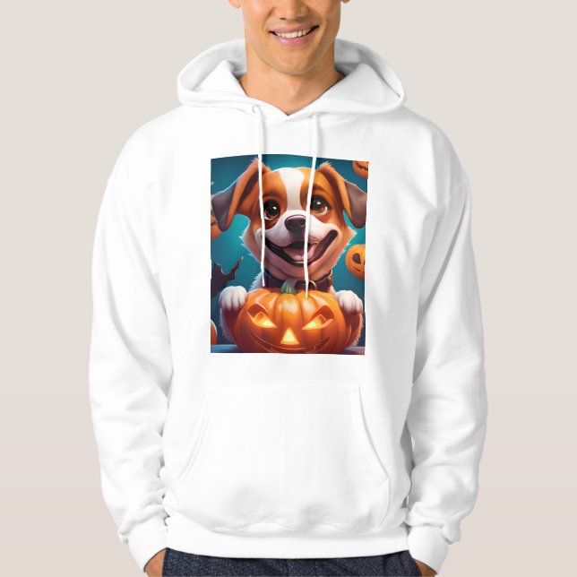 NO Tricks JUST Treats Cute Halloween Puppy OWN ART Hoodie (Front)
