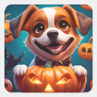 NO Tricks JUST Treats Cute Halloween Puppy OWN ART Square Sticker