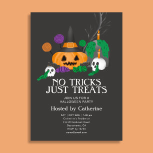 No Tricks Just Treats Cute Pumpkin Halloween Party Invitation
